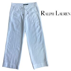 Ralph Lauren Linen Wide Leg Drawstring White Pants 6 Medium Bohemiam